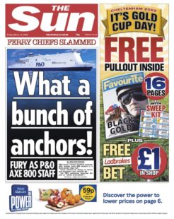 The Sun – What a bunch of anchors! Fury as P&O axe 800 staff