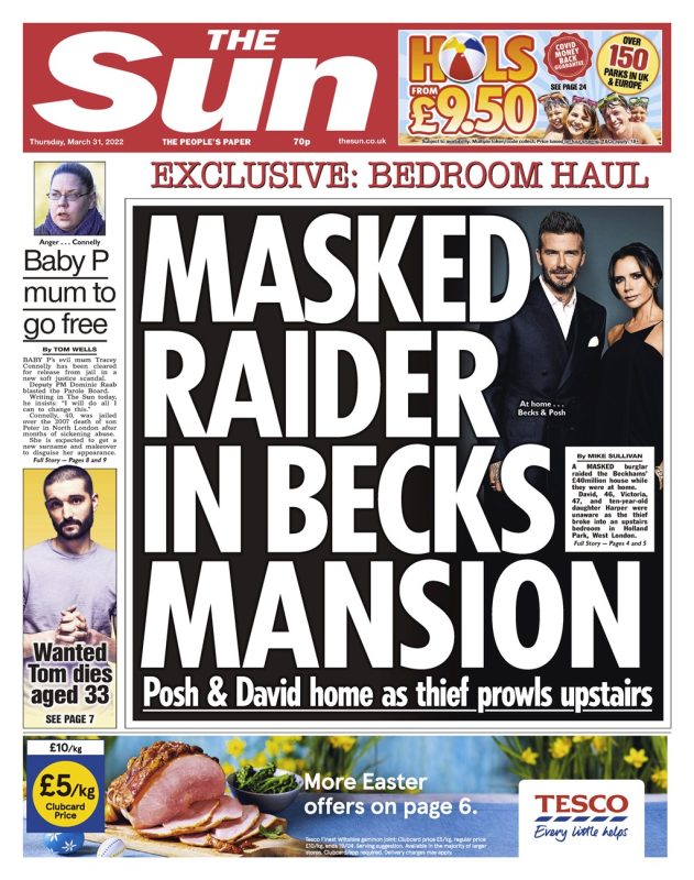 The Sun - Masked raider in Beckham’s mansion