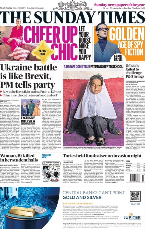 Sunday papers - PM backlash as he compares Ukraine and Brexit - Russia launch missile