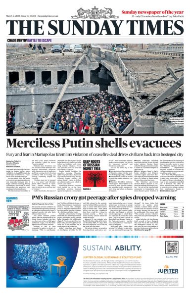Sunday Papers - ‘Merciless Putin’ violates ceasefire, threats to UK