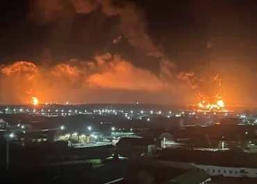 Huge explosions at Russian oil depot ‘after Ukraine fires missiles over border’