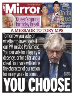 Daily Mirror – A message to Tory MPs – YOU CHOOSE
