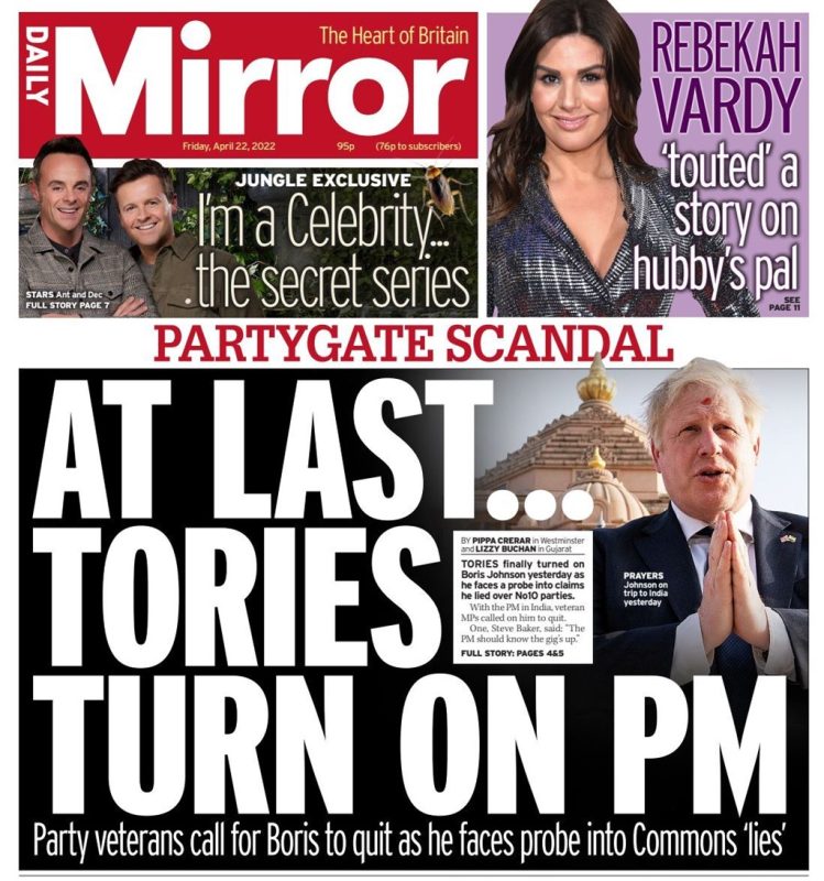 Daily Mirror - Partygate: At last Tories turn on PM