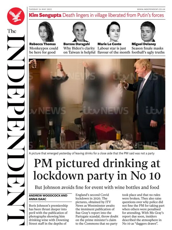 The Independent - PM pictured drinking at lockdown party in No 10