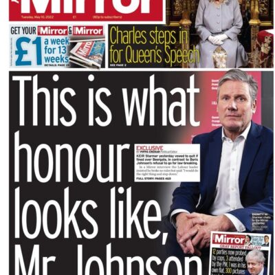 Daily Mirror- This is what honour looks like, Mr Johnson