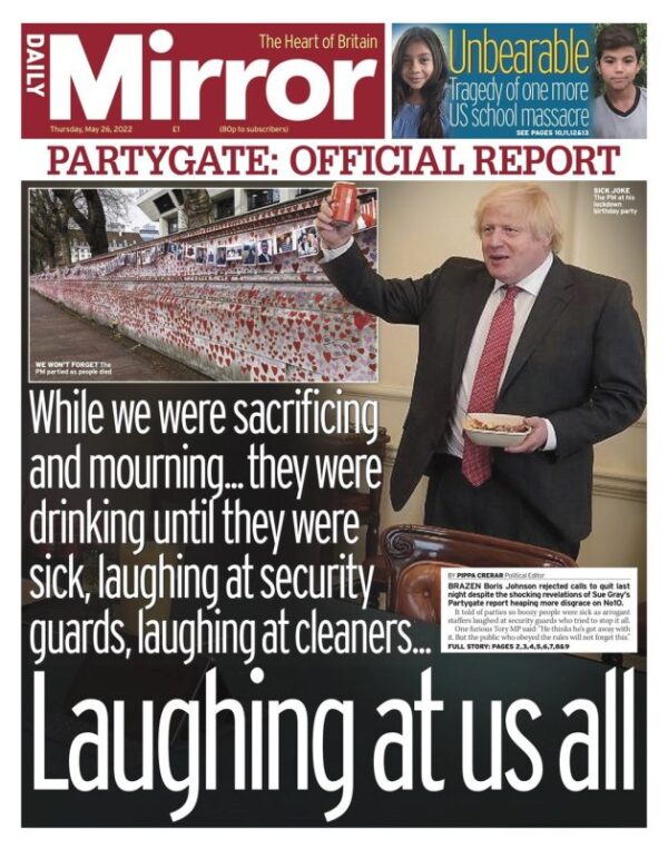 Daily Mirror - Partygate official report: Laughing at us all