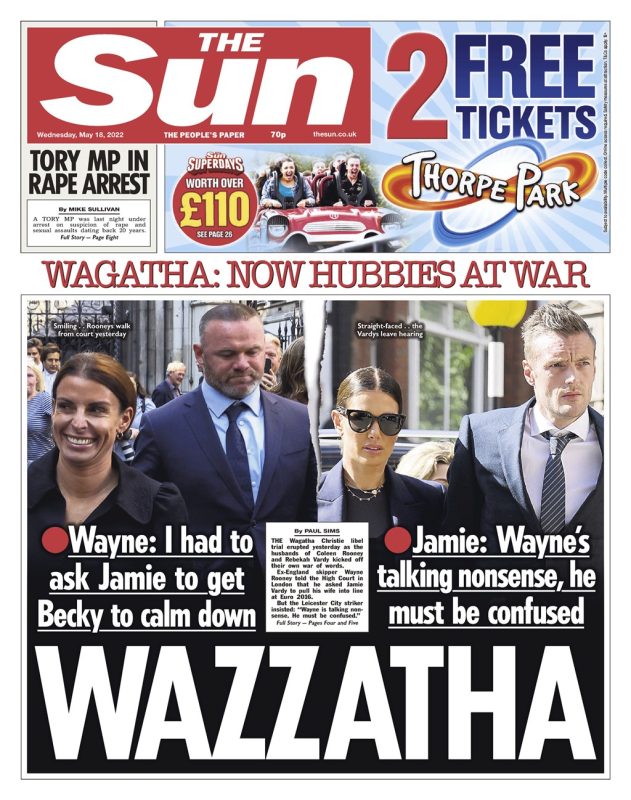 The Sun - Wagatha trial: now hubbies at war