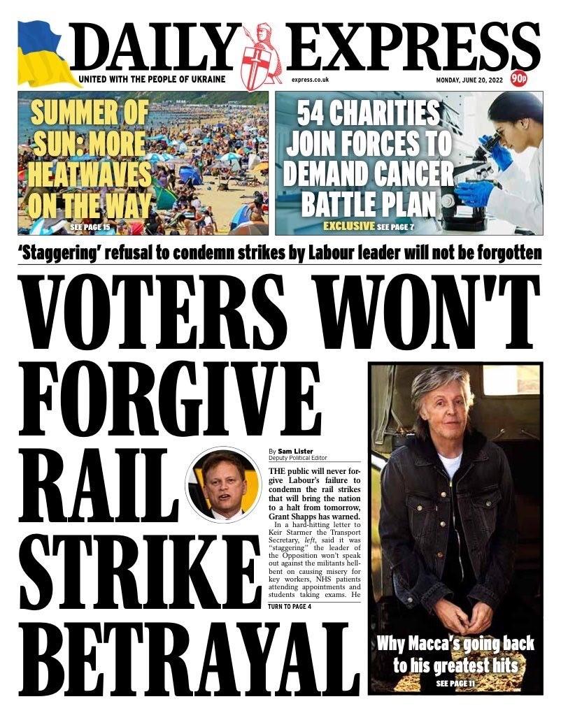 Daily Express - Voters won’t forgive rail strike betrayal