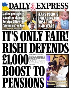 Daily Express – Rishi defends £1,000 boost to pensions