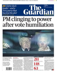 The Guardian – PM clinging to power after vote humiliation