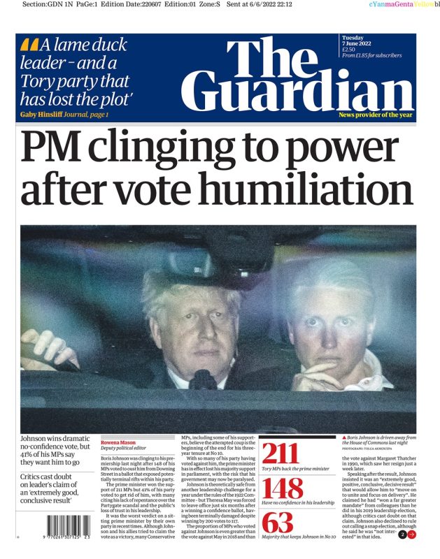 The Guardian - PM clinging to power after vote humiliation