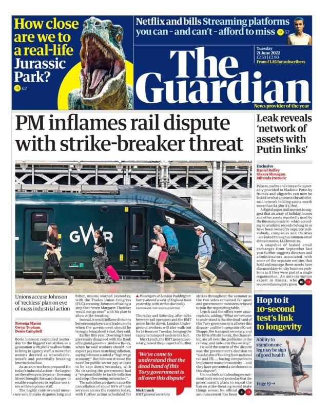 The Guardian - PM inflames rail dispute with strike-breaker threat