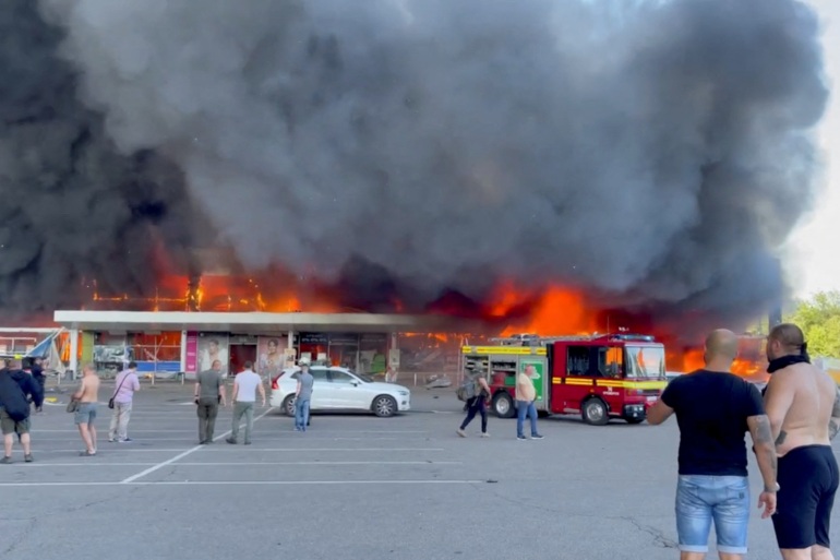 Russian missiles hit busy shopping centre in central Ukraine, killing 16 and injuring dozens