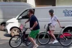 James Corden in foul mouthed bust-up with another cyclist after being thrown from his rented bike in London