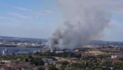 Firefighters scrambled to three huge blazes across city
