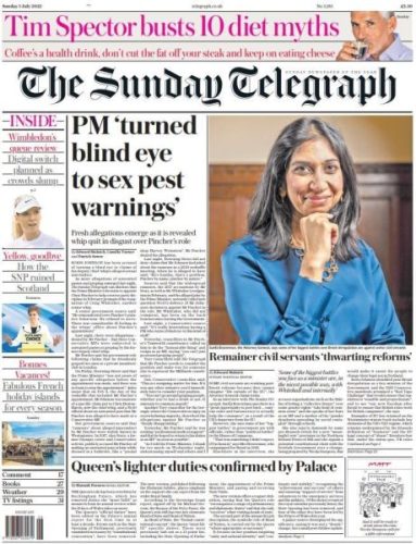 Sunday Papers - PM ignored Pincher sex pest warnings