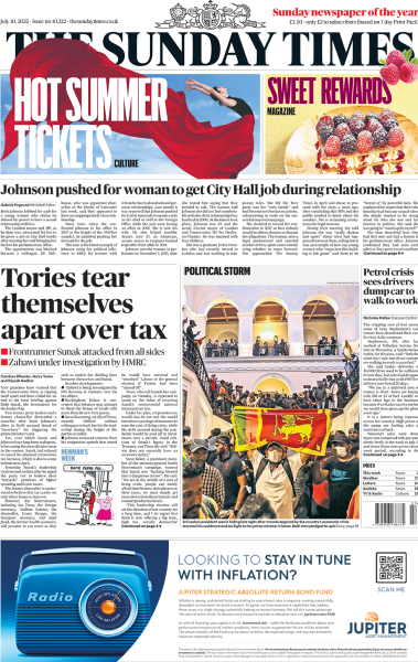 Sunday Papers - The race for No 10, calls for massive tax cuts, Johnson 'bitter' 