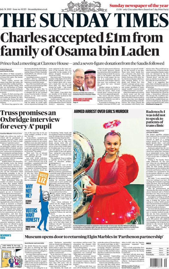The Sunday Times - Charles accepted £1m from family of Osama bin Laden 