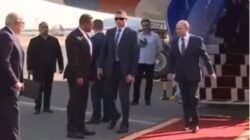 Vladimir Putin HOBBLES along red carpet with his arm hanging limp by his side as he arrives in Iran for anti-West summit