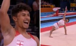 Matt Baker loses it as England win gymnastics gold ‘Absolutely phenomenal’