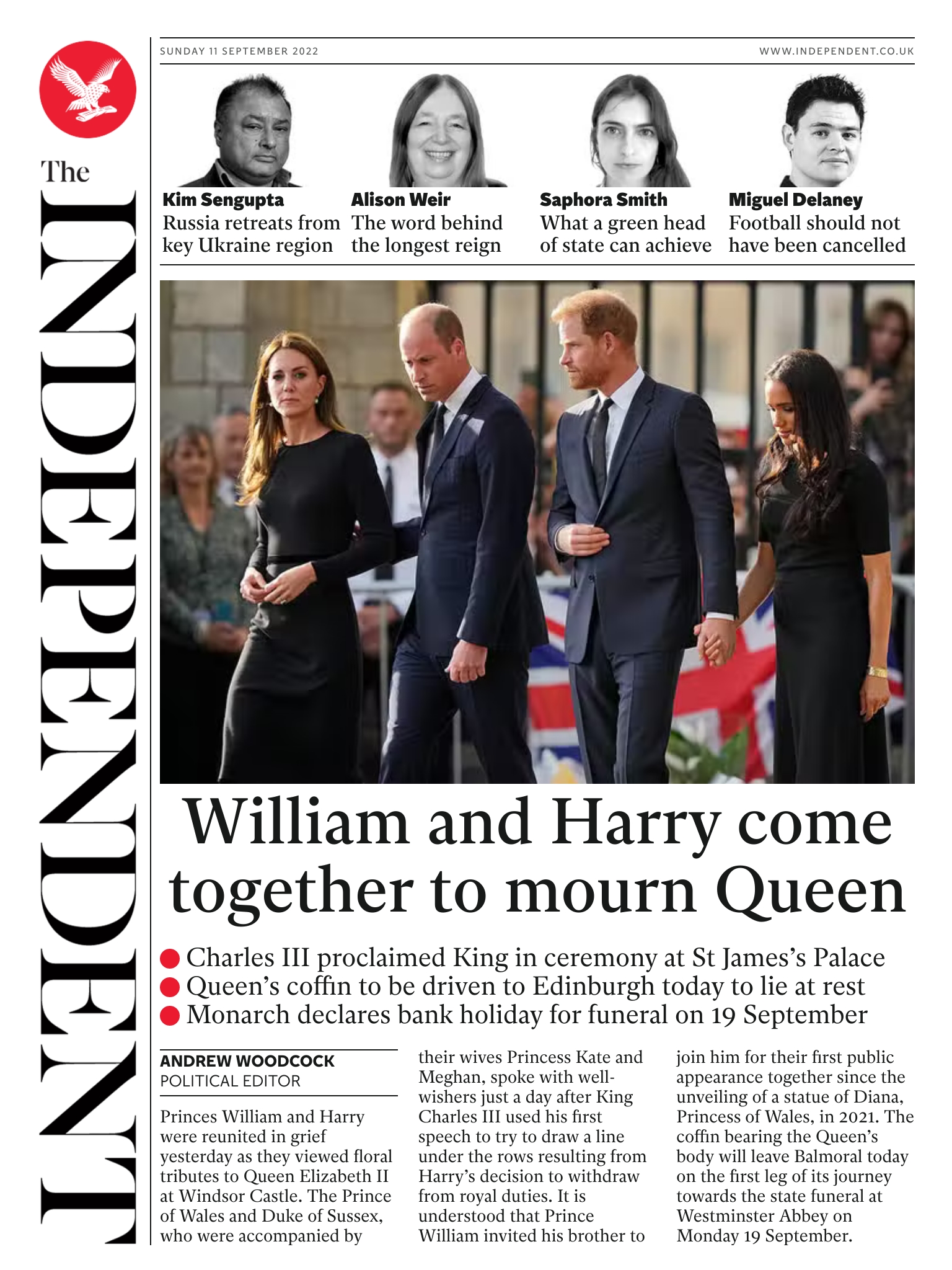 The Indepedent - William and Harry come together to mourn the Queen 