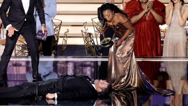 ‘Disrespectful’ Jimmy Kimmel slammed for ‘upstaging’ Quinta Brunson’s Emmy acceptance speech by lying on stage: ‘He ought to be ashamed’