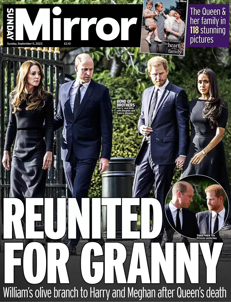Sunday Papers: Queen’s death - Prince William and Harry reunited in grief
