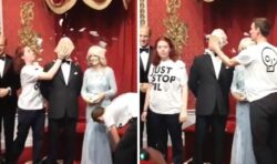 Just Stop Oil deface King Charles wax statue as activists target Madame Tussauds – video