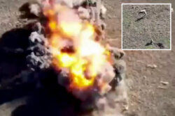 Heart-stopping moment hero Ukrainian soldiers blow up 1,100lb Russian bomb