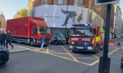 Eco-protesters block fire engine – before frustrated driver nudges them away