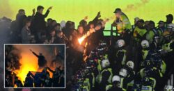 Missiles and flares thrown at West Ham game and ‘police officer hit with chair’