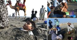 Children buried in sand during solar eclipse as relatives believe it will heal them