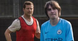 Liam Gallagher’s son Gene is chip off the old block as he dons Manchester City shirt for football game with Dermot O’Leary