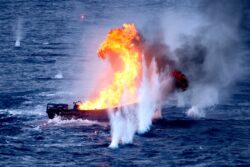 Catch it, torch it, sink it: Royal Navy destroys boat carrying £24,000,000 cocaine haul