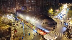 Moment 3,000-ton nuke sub dubbed the ‘Whale’ is paraded through Russia streets