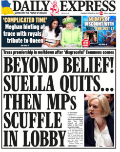 Daily Express – Beyond belief! Suella quits … then MPs scuffle in the lobby 