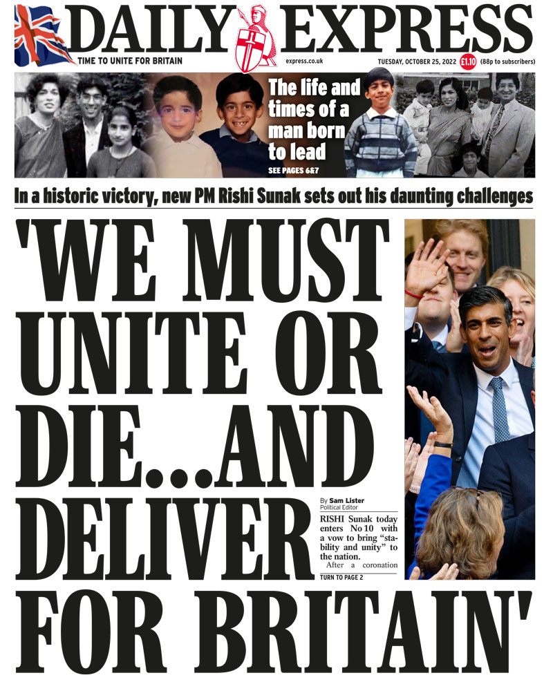 Daily Express - ‘We must unite or die … And deliver for Britain’ 