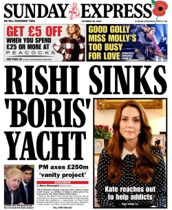 Sunday Express – Rishi sinks Boris yacht 