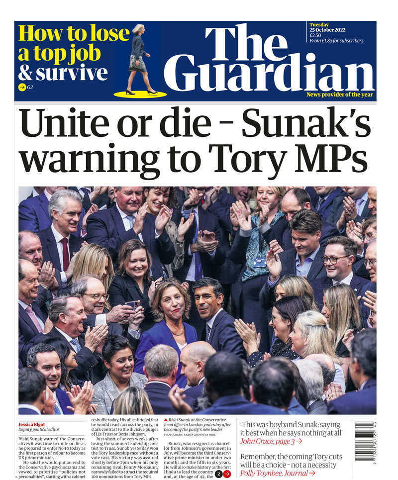 The Guardian - Unite or die - Sunak’s warning to Tory MPs