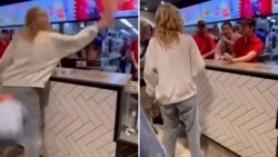 Watch as McDonald’s customer goes on a rampage and SPITS at horrified staff