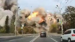 Moment Russian missiles erupt into massive fireballs on Ukrainian street