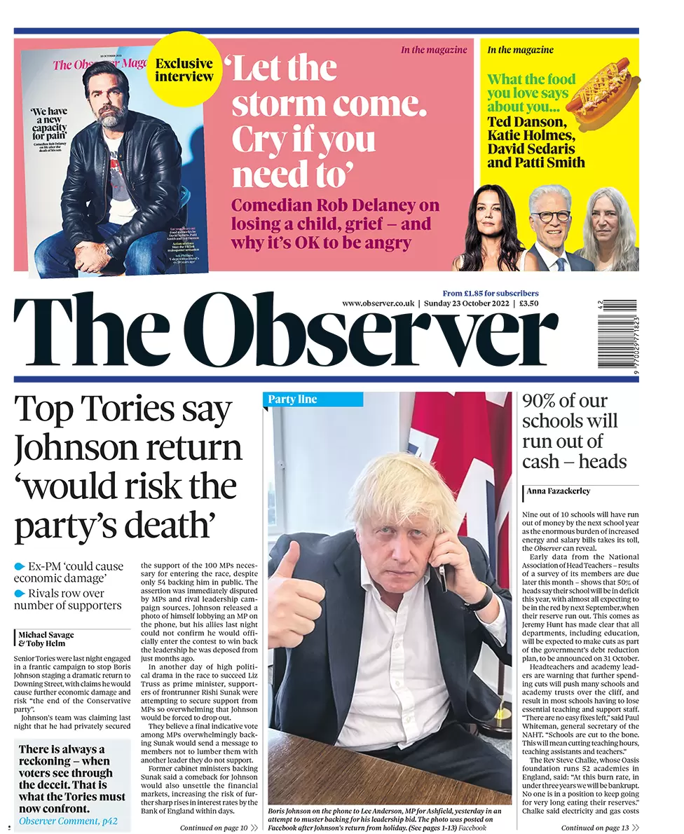 The Observer - Top Tories say Johnson return ‘would risk the party’s death’