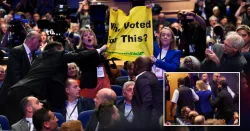 Protesters dragged out of Tory conference while Liz Truss gives address