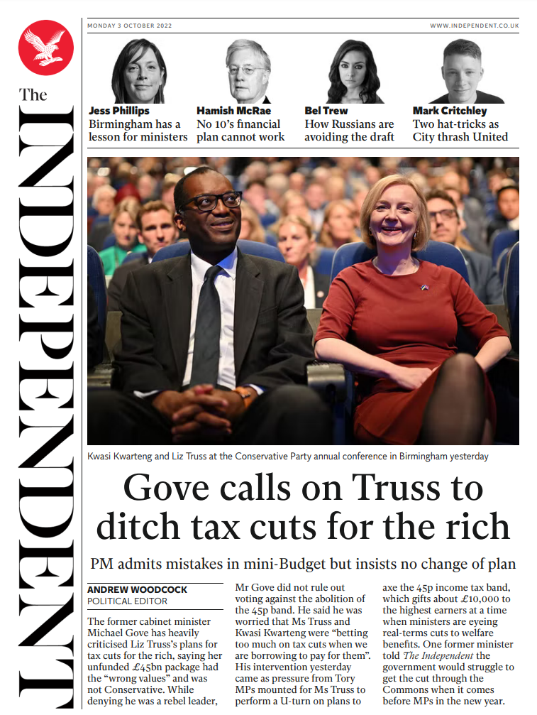 The Independent - Gove calls on Truss to ditch tax cuts for the rich
