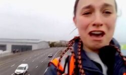 Just Stop Oil activist breaks down in video on M25 gantry after forcing motorway to shut