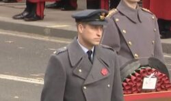 William looks sombre as he lays wreath at Cenotaph for first time as Prince of Wales