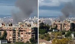 Thick smoke cloud fills the air as huge explosion rocks Madrid after fire