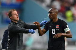 Canada captain Atiba Hutchinson plays with tampon up his nose during World Cup defeat to Croatia