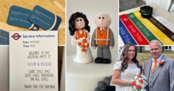 Train driver couple throw Tube-themed wedding – complete with Oyster card drink tokens and TfL biscuits