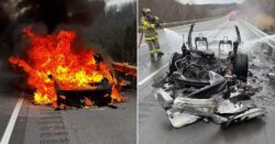 Tesla bursts into flames on highway after debris gets caught underneath